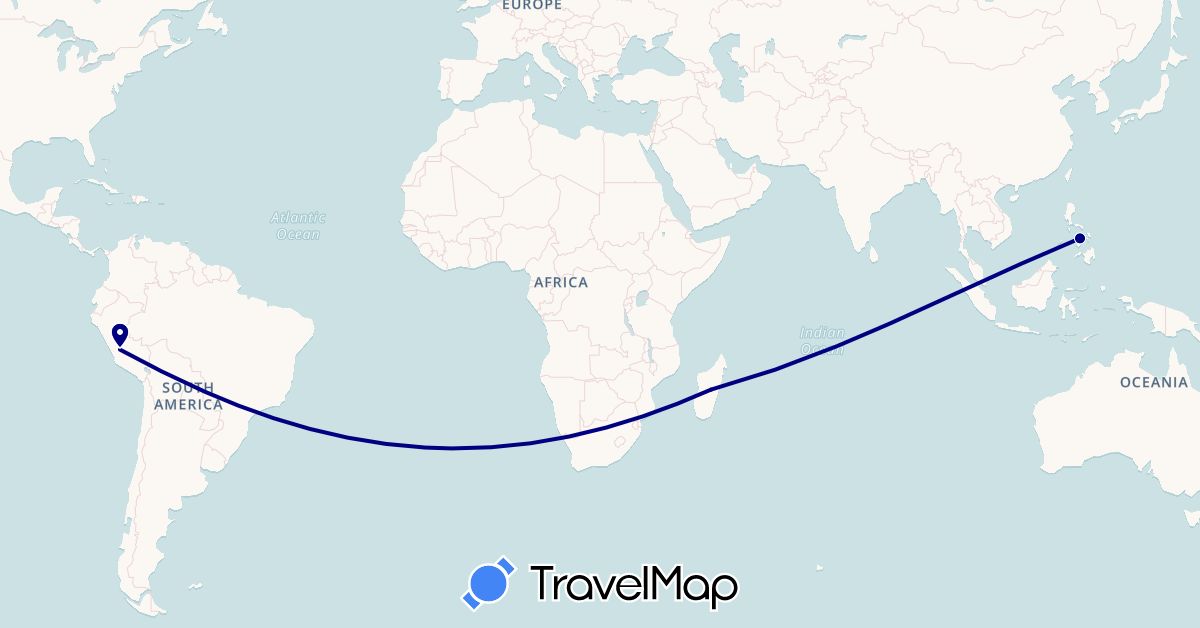TravelMap itinerary: driving in Madagascar, Peru, Philippines (Africa, Asia, South America)